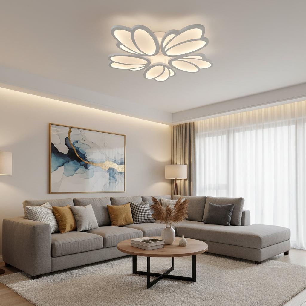 Lustra LED cu telecomanda TULIP 81W, 5 Petale, lumina Rece/Calda/Neutra, Dimabila, Alb Lustre LED cu Telecomanda Default Title Alessandro Design