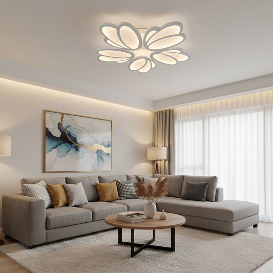 Lustra LED cu telecomanda TULIP 81W, 5 Petale, lumina Rece/Calda/Neutra, Dimabila, Alb Lustre LED cu Telecomanda Default Title Alessandro Design