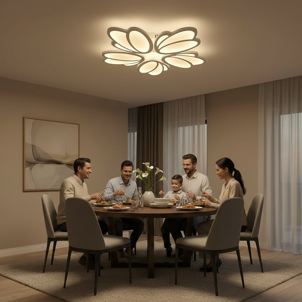 Lustra LED cu telecomanda TULIP 81W, 5 Petale, lumina Rece/Calda/Neutra, Dimabila, Alb Lustre LED cu Telecomanda Default Title Alessandro Design