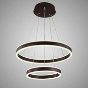 Závesný LED luster s diaľkovým ovládaním OLATHE 180W, 2 kruhy, studené/teplé/neutrálne svetlo, stmievateľné, hnedý, výškovo nastaviteľný