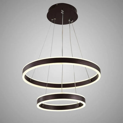 Závesný LED luster s diaľkovým ovládaním OLATHE 180W, 2 kruhy, studené/teplé/neutrálne svetlo, stmievateľné, hnedý, výškovo nastaviteľný