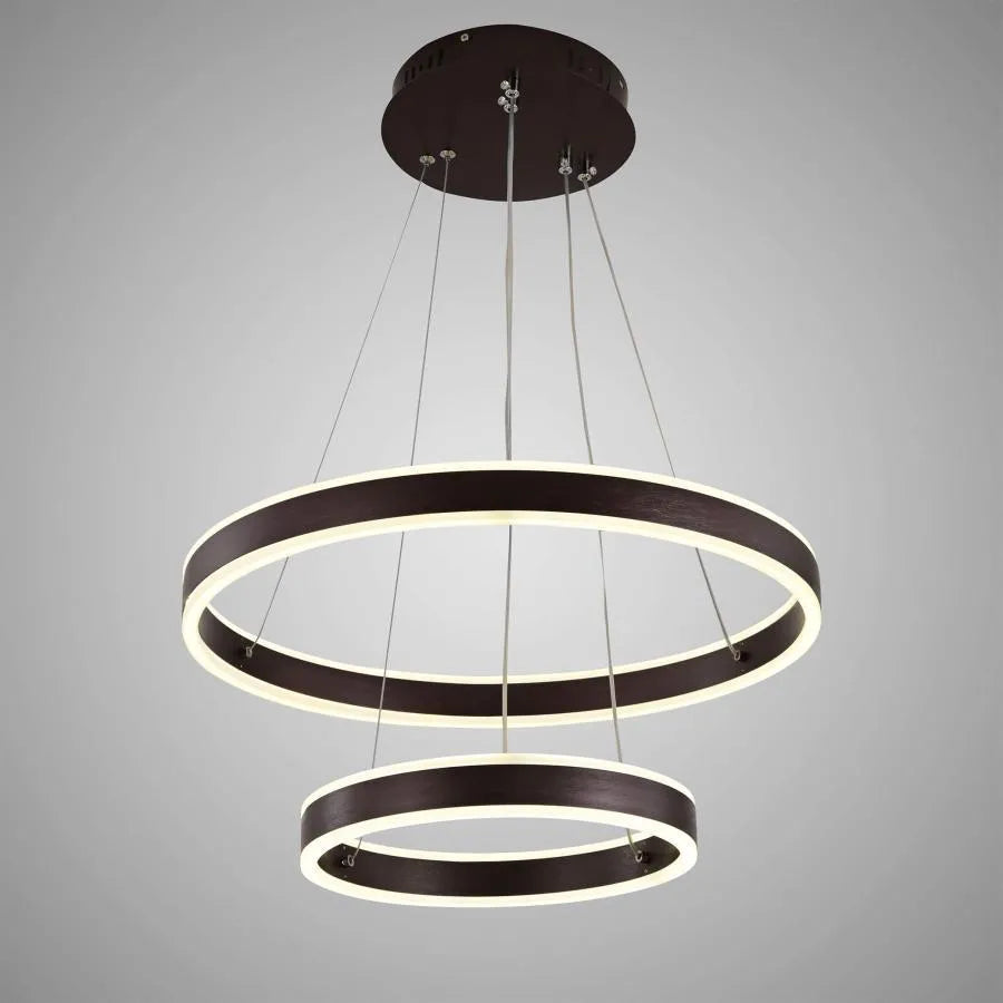 Závesný LED luster s diaľkovým ovládaním OLATHE 180W, 2 kruhy, studené/teplé/neutrálne svetlo, stmievateľné, hnedý, výškovo nastaviteľný