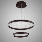 Závesný LED luster s diaľkovým ovládaním OLATHE 180W, 2 kruhy, studené/teplé/neutrálne svetlo, stmievateľné, hnedý, výškovo nastaviteľný