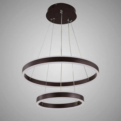 Závesný LED luster s diaľkovým ovládaním OLATHE 180W, 2 kruhy, studené/teplé/neutrálne svetlo, stmievateľné, hnedý, výškovo nastaviteľný