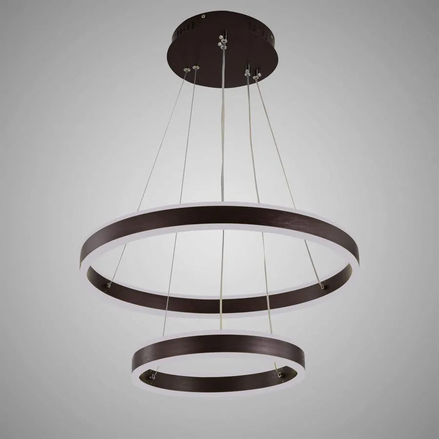 Závesný LED luster s diaľkovým ovládaním OLATHE 180W, 2 kruhy, studené/teplé/neutrálne svetlo, stmievateľné, hnedý, výškovo nastaviteľný