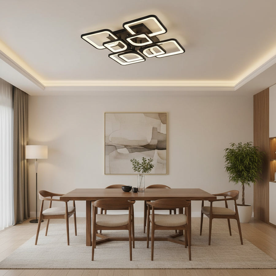 LED luster s diaľkovým ovládaním ZOE, 8 štvorcových, 138W, studené/teplé/neutrálne svetlo, stmievateľné, čierny