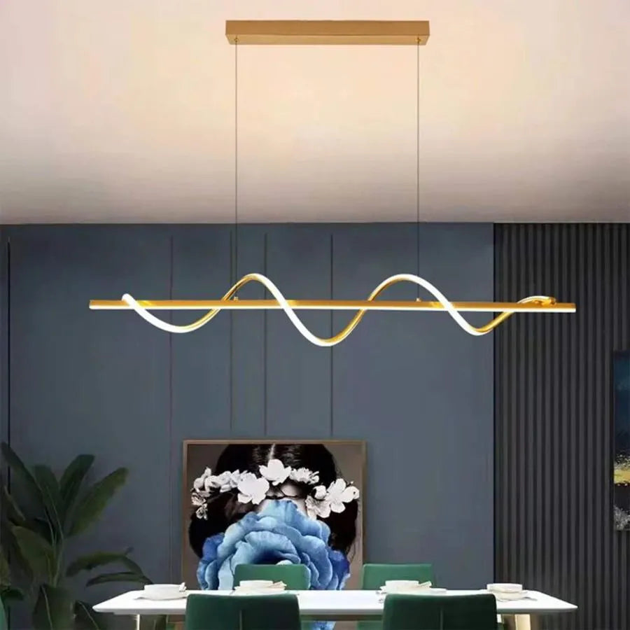 Lustra LED suspendata cu telecomanda AMINIA 80W, Liniara, lumina Rece/Calda/Neutra, Dimabila, Auriu, Inaltime Reglabila Lustre Moderne Default Title Alessandro Design