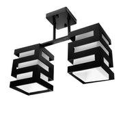 Lustra Lemn VANJA cu Abajur Patrat 2 X Dulie E27 Alb Negru Lustre Clasice Default Title Alessandro Design
