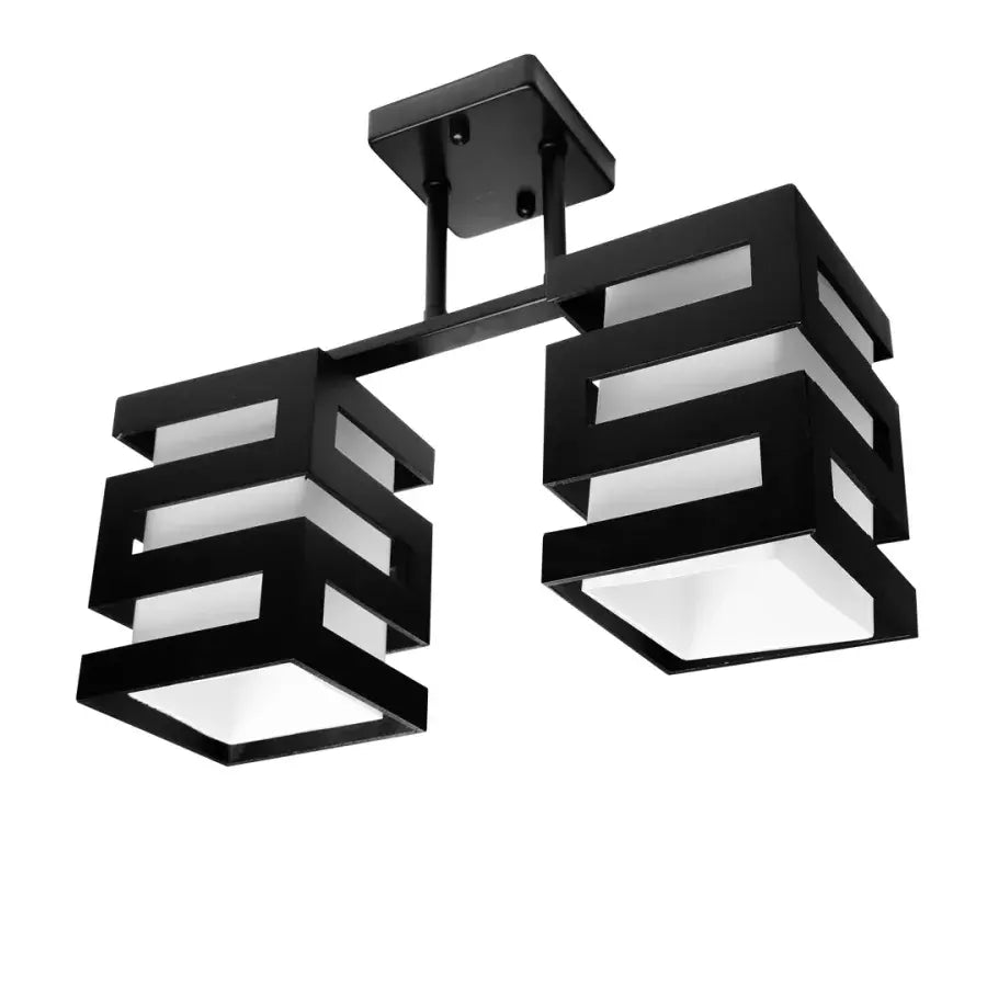 Lustra Lemn VANJA cu Abajur Patrat 2 X Dulie E27 Alb Negru Lustre Clasice Default Title Alessandro Design