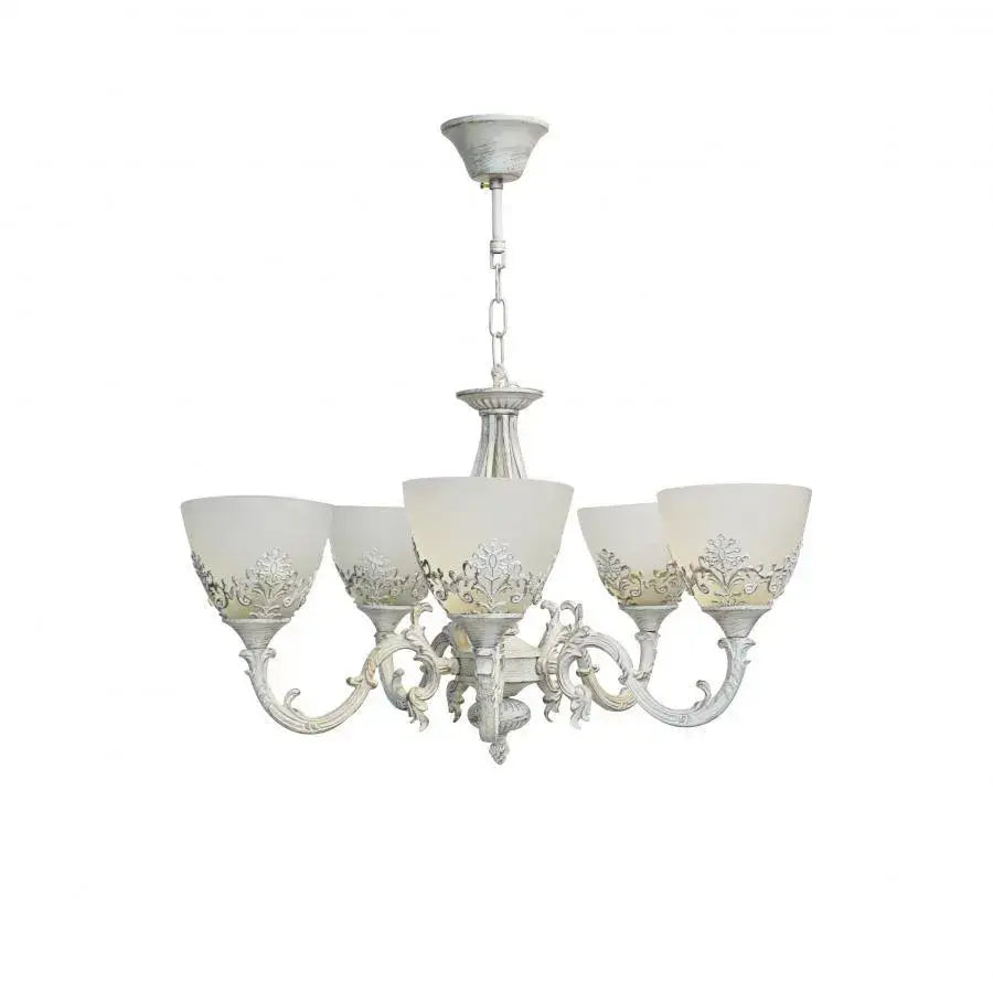 Lustra VINTAGE, tip Pendul cu brate, COTTAGE, Circulara, 5xE27, Sticla si Metal, Alb Lustre Clasice Default Title Alessandro Design