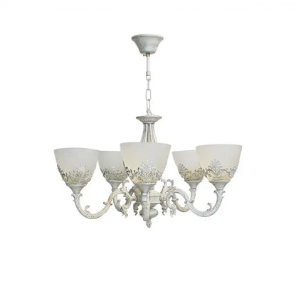 Lustra VINTAGE, tip Pendul cu brate, COTTAGE, Circulara, 5xE27, Sticla si Metal, Alb Lustre Clasice Default Title Alessandro Design
