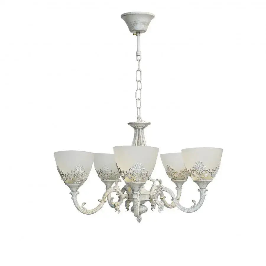 Lustra VINTAGE, tip Pendul cu brate, COTTAGE, Circulara, 5xE27, Sticla si Metal, Alb Lustre Clasice Default Title Alessandro Design