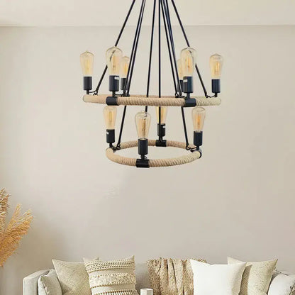Lustra Rustica, 10xE27, Maro, Metal si Sfoara Lustre Vintage Default Title Alessandro Design