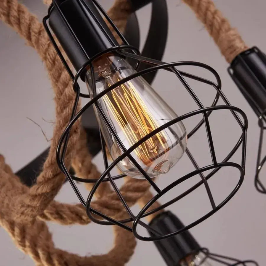 Andy Luster 6x E27 Metal and Brown Rope Vintage Luster Predvolený názov Alessandro Design