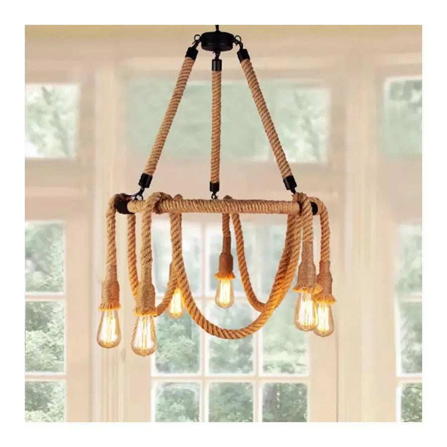 Lustra Snuri Rustic 6x E27 Circulara Franghie Suspendata Lustre Vintage Default Title Alessandro Design