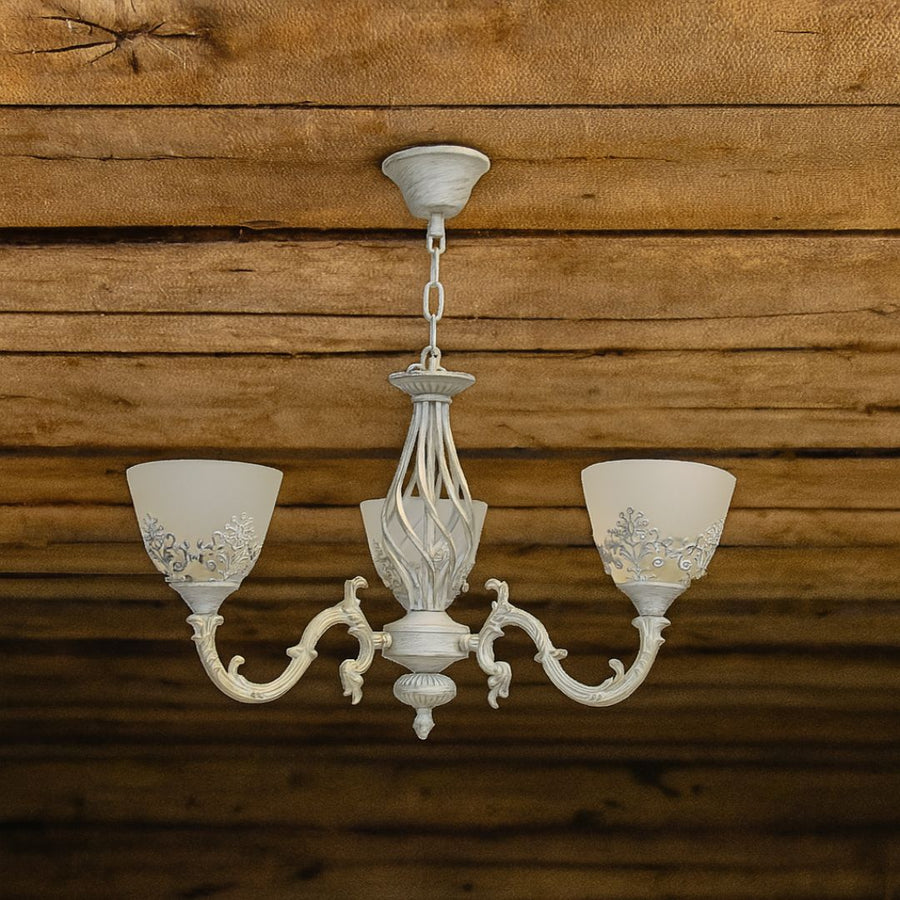 VINTAGE Luster, Závesný typ s ramenami, COTTAGE, Kruhový, 3xE27, Sklo a kov, Biely Klasické Lustre Predvolený názov Alessandro Design