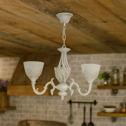 VINTAGE Luster, Závesný typ s ramenami, COTTAGE, Kruhový, 3xE27, Sklo a kov, Biely Klasické Lustre Predvolený názov Alessandro Design