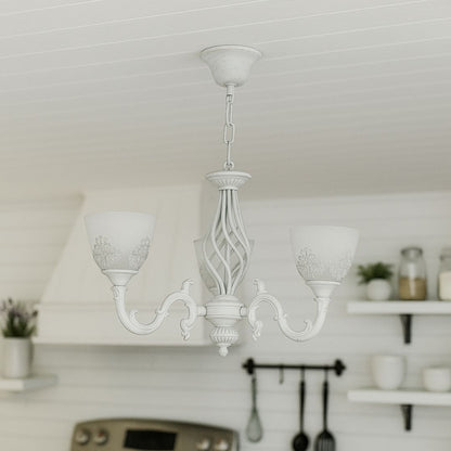 VINTAGE Luster, Závesný typ s ramenami, COTTAGE, Kruhový, 3xE27, Sklo a kov, Biely Klasické Lustre Predvolený názov Alessandro Design
