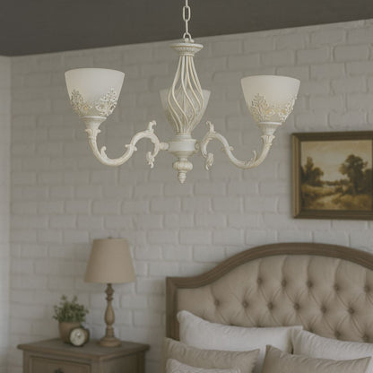 VINTAGE Luster, Závesný typ s ramenami, COTTAGE, Kruhový, 3xE27, Sklo a kov, Biely Klasické Lustre Predvolený názov Alessandro Design