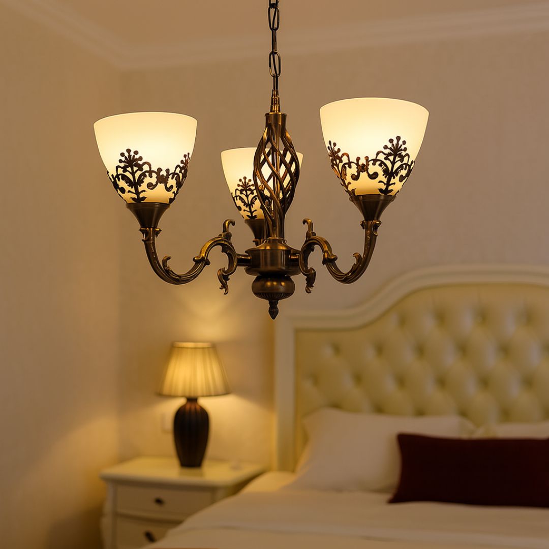 VINTAGE Luster, Kyvadlový typ s ramenami, COTTAGE, Kruhový, 3xE27, Sklo a kov, Bronz Klasické lustre Predvolený názov Alessandro Design
