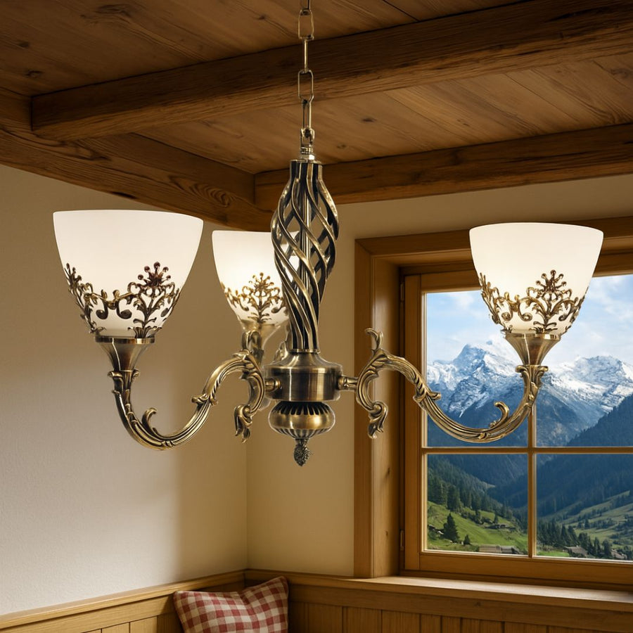 VINTAGE Luster, Kyvadlový typ s ramenami, COTTAGE, Kruhový, 3xE27, Sklo a kov, Bronz Klasické lustre Predvolený názov Alessandro Design