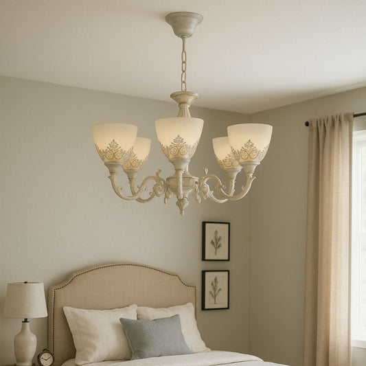 Lustra VINTAGE, tip Pendul cu brate, COTTAGE, Circulara, 5xE27, Sticla si Metal, Alb Lustre Clasice Default Title Alessandro Design