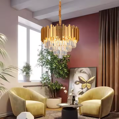 Krištáľový luster BLOIS Eleganza, Priemer 49cm, 8x E14, Lesklý zlatý, Nastaviteľná výška