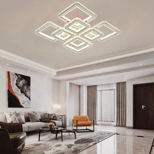 Lustra LED cu telecomanda si cristal LEILA 175W, 8 Patrate, lumina Rece/Calda/Neutra, Dimabila, Alb Crom Lucios Lustre LED cu Telecomanda Default Title Alessandro Design