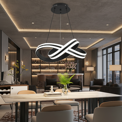 Závesný LED luster s diaľkovým ovládaním INFINITY LOOP 61W, studené/teplé/neutrálne svetlo, stmievateľné, čierne, výškovo nastaviteľné