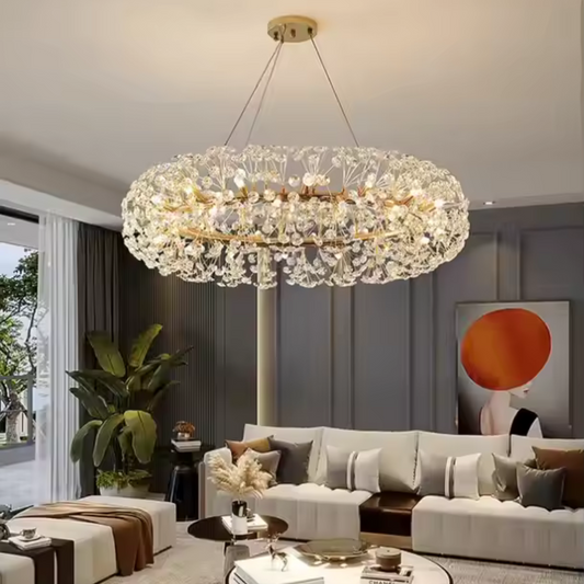 Candelabru Cristal SEGOVIA Magno 12x E14, Diametru 60cm, Auriu Lucios, Inaltime Reglabila Candelabre Cristal Default Title Alessandro Design