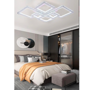 Lustra LED cu telecomanda si cristal QUADRIS RGB 175W, 6 Patrate, Lumina Rece/Calda/Neutra, Dimabila, Alb Lustre LED cu Telecomanda Default Title Alessandro Design