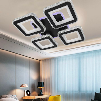 Lustra LED cu telecomanda si cristal LEILA RGB 69W, 4 Patrate, lumina Rece/Calda/Neutra, Dimabila, Negru Lustre LED cu Telecomanda Default Title Alessandro Design