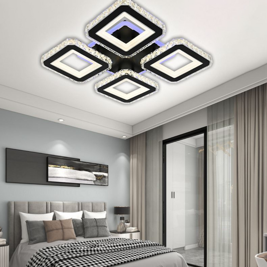 Lustra LED cu telecomanda si cristal LEILA RGB 69W, 4 Patrate, lumina Rece/Calda/Neutra, Dimabila, Negru Lustre LED cu Telecomanda Default Title Alessandro Design