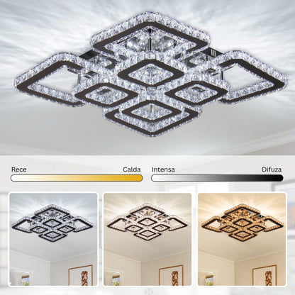 Lustra LED cu telecomanda si cristal QUADRIA SUPREMO RGB 168W, 8 Patrate, lumina Rece/Calda/Neutra, Dimabila, Crom Lucios Lustre LED cu Telecomanda Default Title Alessandro Design