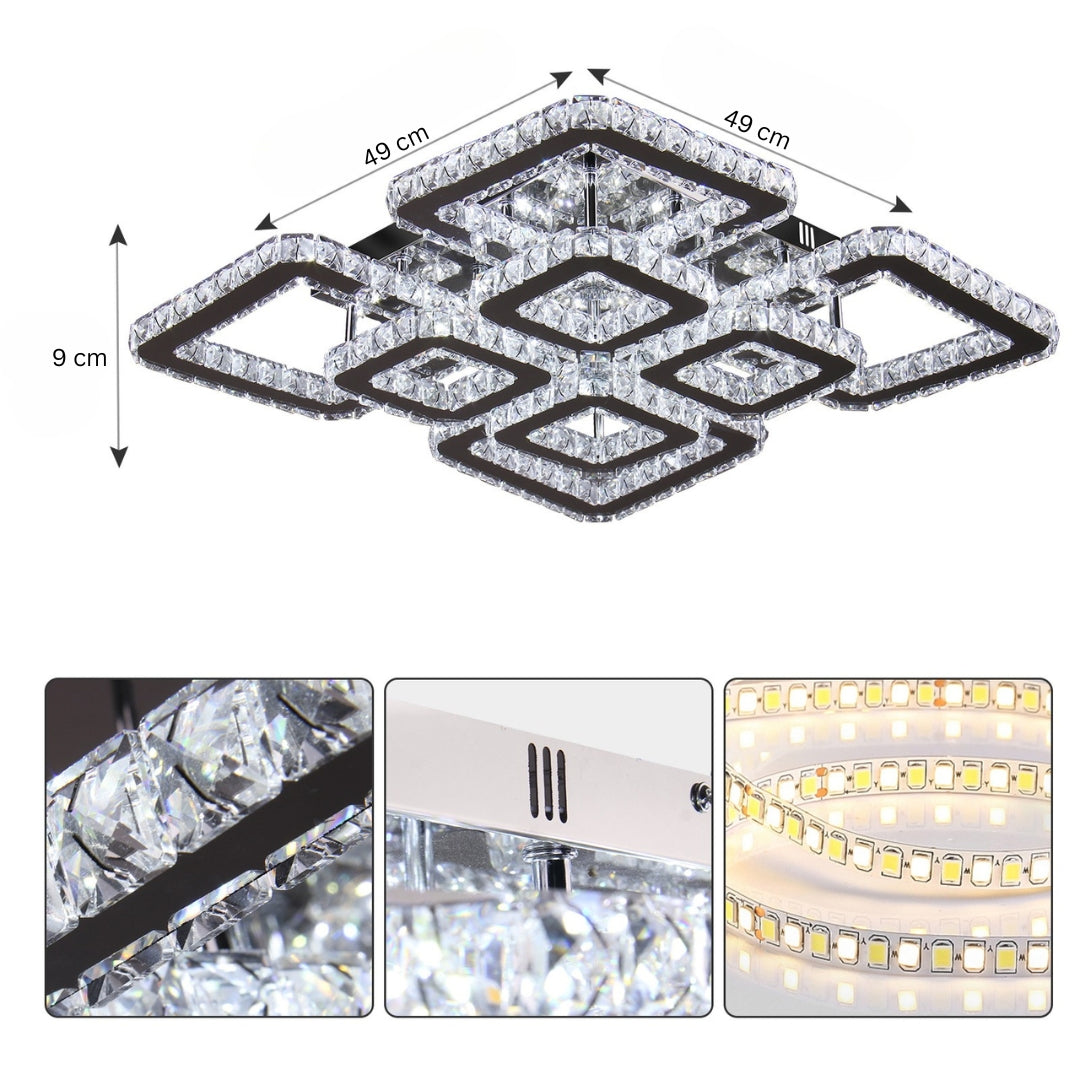 Lustra LED cu telecomanda si cristal QUADRIA SUPREMO RGB 168W, 8 Patrate, lumina Rece/Calda/Neutra, Dimabila, Crom Lucios Lustre LED cu Telecomanda Default Title Alessandro Design