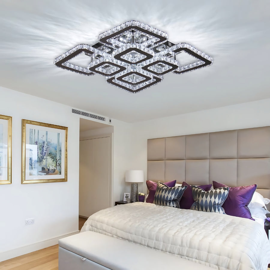 Lustra LED cu telecomanda si cristal QUADRIA SUPREMO RGB 168W, 8 Patrate, lumina Rece/Calda/Neutra, Dimabila, Crom Lucios Lustre LED cu Telecomanda Default Title Alessandro Design