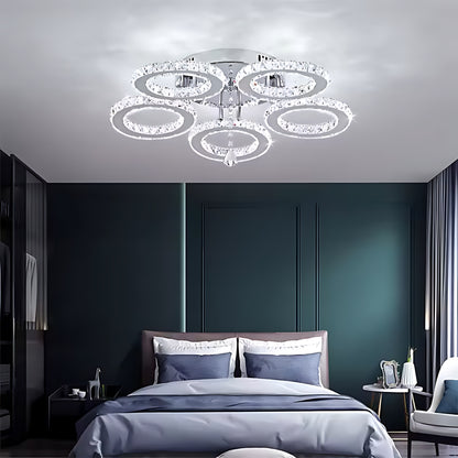 Lustra LED cu telecomanda si cristal ALANUBIS 80W, 5 Cercuri, lumina Rece/Calda/Neutra, Dimabila, Crom Lucios Lustre LED Cristal Default Title Alessandro Design