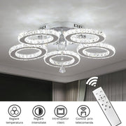 Lustra LED cu telecomanda si cristal ALANUBIS 80W, 5 Cercuri, lumina Rece/Calda/Neutra, Dimabila, Crom Lucios Lustre LED Cristal Default Title Alessandro Design