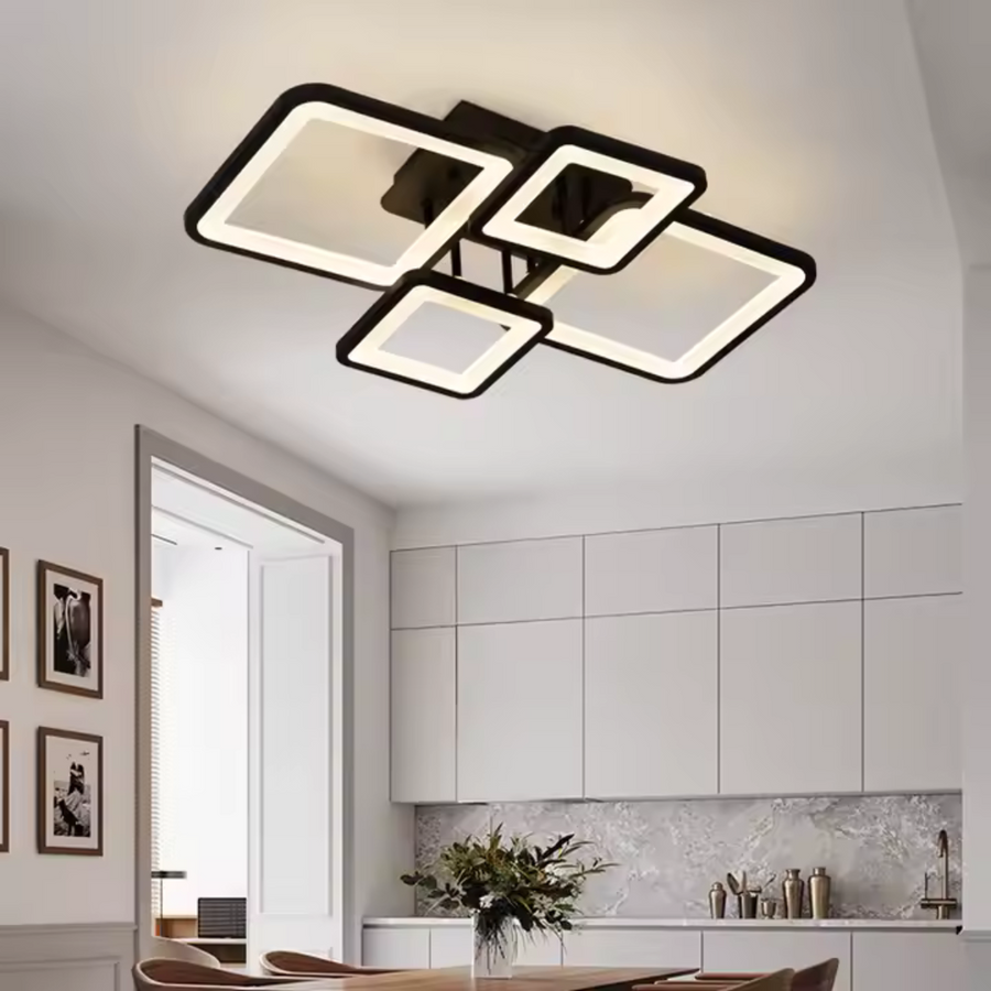 Lustra LED cu telecomanda MUGE 112W, 4 Patrate, lumina Rece/Calda/Neutra, Dimabila, Negru Lustre LED cu Telecomanda Default Title Alessandro Design