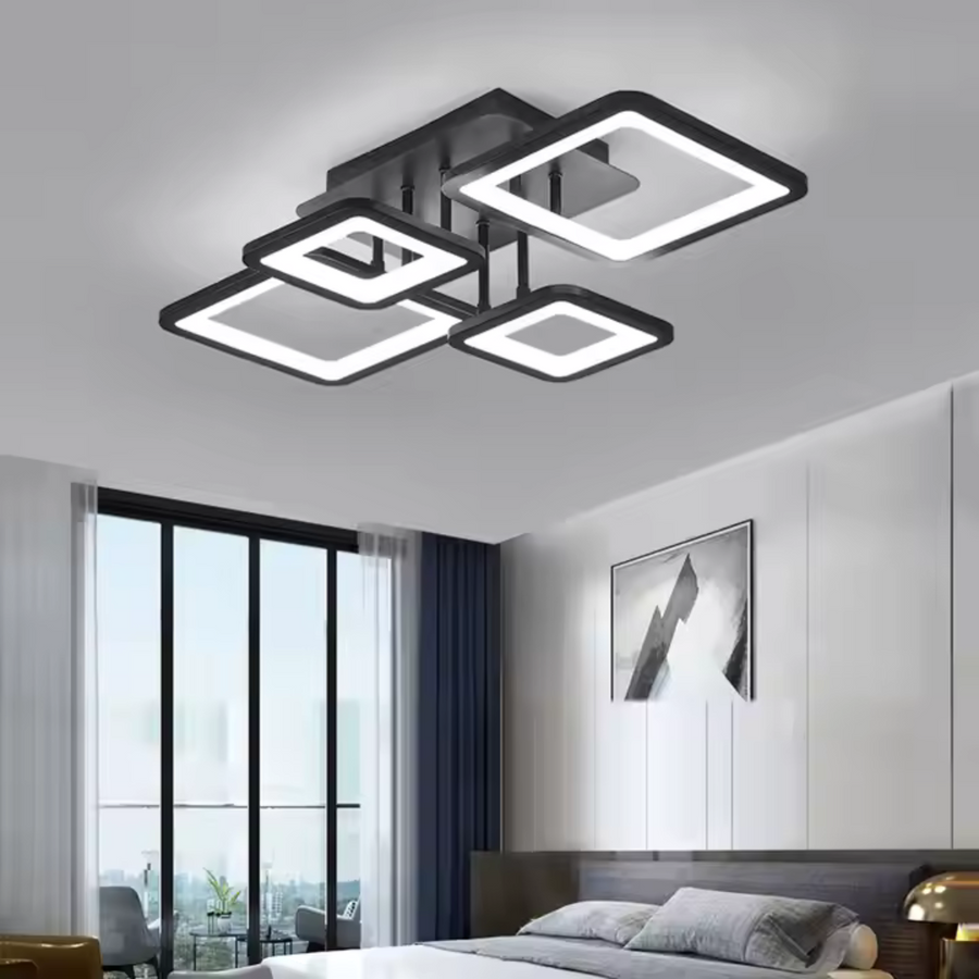Lustra LED cu telecomanda MUGE 112W, 4 Patrate, lumina Rece/Calda/Neutra, Dimabila, Negru Lustre LED cu Telecomanda Default Title Alessandro Design