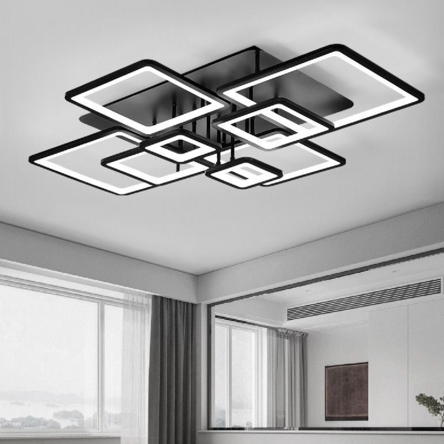 Lustra LED cu telecomanda ELLA 186W, 8 Patrate, lumina Rece/Calda/Neutra, Dimabila, Negru Lustre LED cu Telecomanda Default Title Alessandro Design