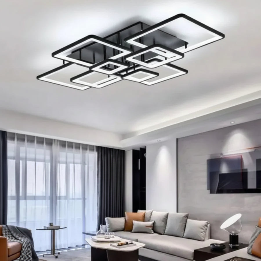 Lustra LED cu telecomanda ELLA 186W, 8 Patrate, lumina Rece/Calda/Neutra, Dimabila, Negru Lustre LED cu Telecomanda Default Title Alessandro Design