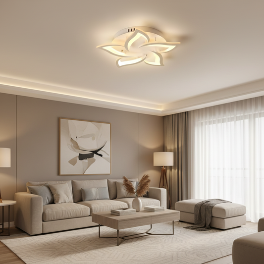 LED luster s diaľkovým ovládaním LOTUS 54W, 5 okvetných lístkov, studené/teplé/neutrálne svetlo, stmievateľné, biely LED luster s diaľkovým ovládaním Predvolený názov Alessandro Design