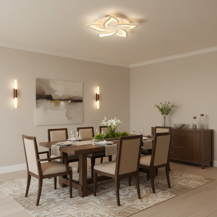 LED luster s diaľkovým ovládaním LOTUS 54W, 5 okvetných lístkov, studené/teplé/neutrálne svetlo, stmievateľné, biela
