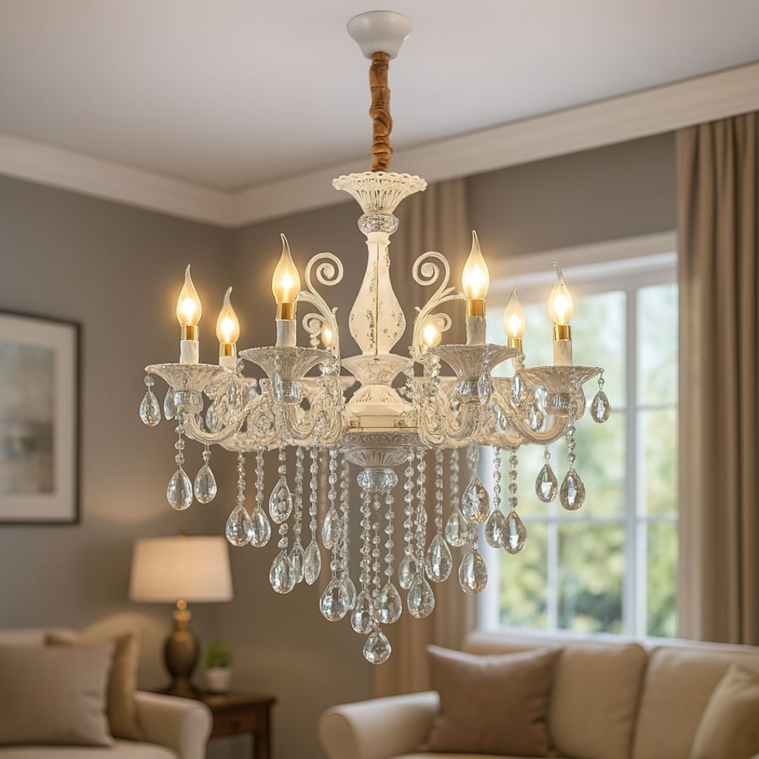 Candelabru Cristal SANSSOUCI Magno, 8xE14, Diametru 68cm, Alb Candelabre Clasice Default Title Alessandro Design