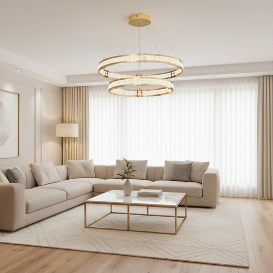 Candelabru Cristal, LINDERHOF Magno, 61W, Diametru 60cm, Lumina Rece/Calda/Neutra, Auriu, Inaltime Reglabila Lustre LED cu Telecomanda Default Title Alessandro Design