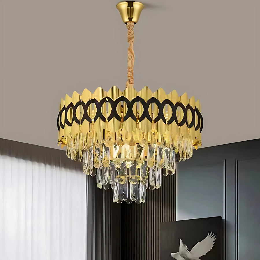 Candelabru Cristal PIERREFONDS Eleganza 8x E14, Diametru 48.5cm, Auriu Lucios, Inaltime Reglabila Candelabre Cristal Default Title Alessandro Design