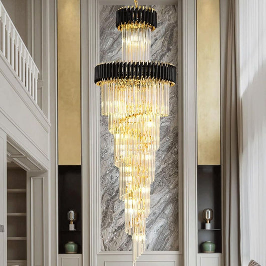 Candelabru Cristal CC900/700X2200, 34xE14, Diametru 70cm, Inaltime 220cm, Auriu Lucios si Negru, Inaltime Reglabila, Design Elegant Candelabre Cristal Default Title Alessandro Design