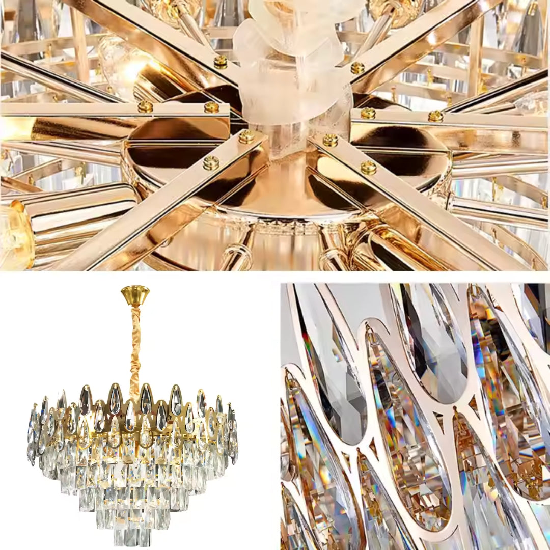 Candelabru Cristal ALHAMBRA Eleganza 8x E14, Diametru 50cm, Auriu Lucios, Inaltime Reglabila Candelabre Cristal Default Title Alessandro Design