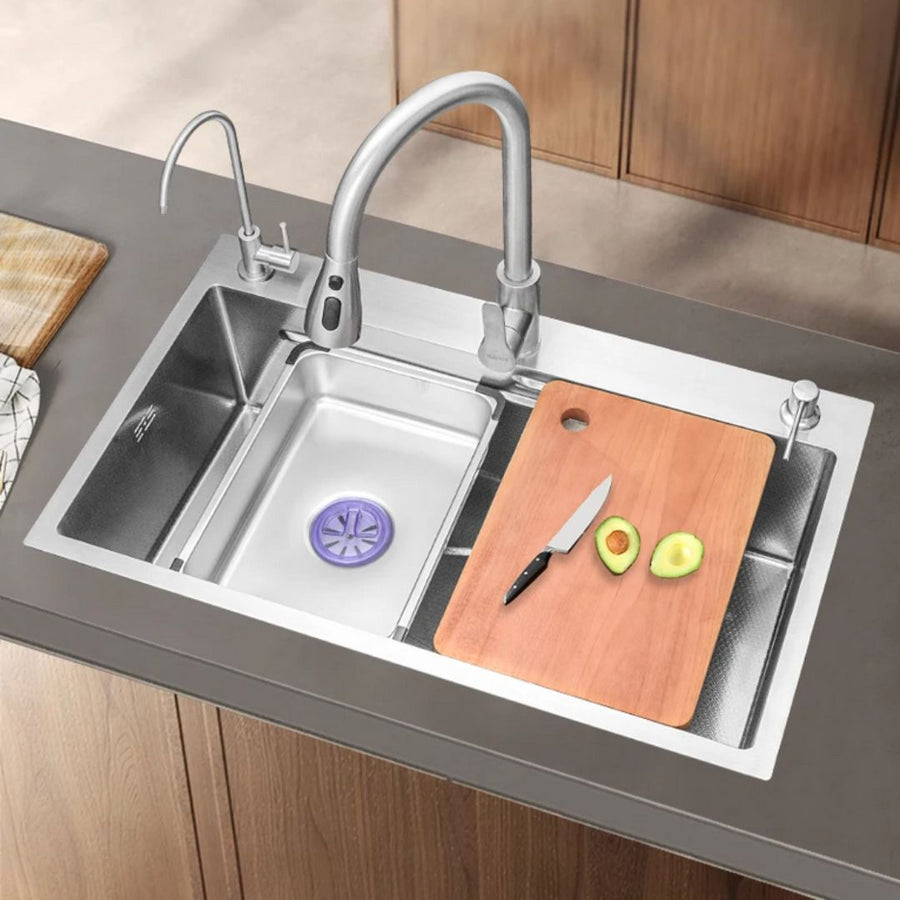 Set Chiuveta Bucatarie Inox, Cuva Universala cu Dop Scurgere, Spalator Pahare, Negru Grafit, 75x45X21cm Chiuvete Default Title Alessandro Design